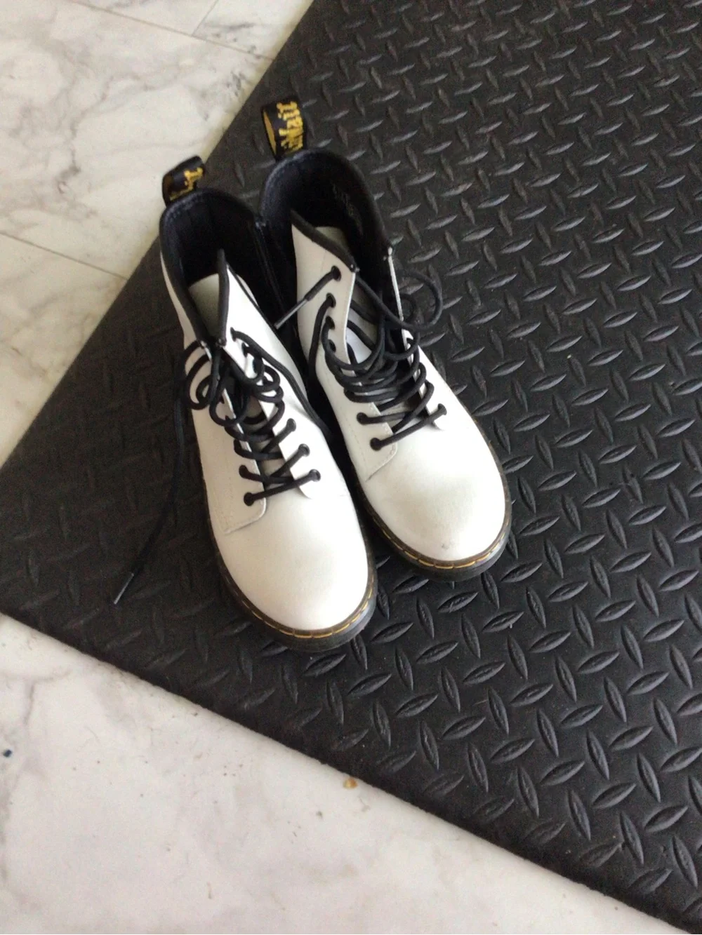 Dr. Martens Kids White Leather Lace-Up Boots with Black Trim